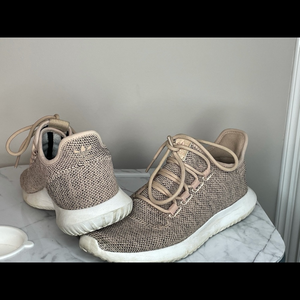 Adidas taupe running shoes